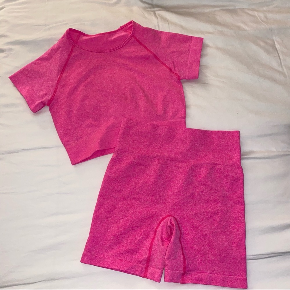 Pink workout shorts set